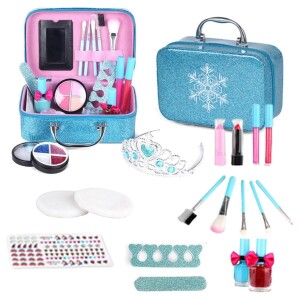 22 Pcs Kids Makeup Kit for Girls Washable Makeup Kit Toddler Make Up & Cosmetic Set Play Pretend Dress Up Starter with Cosmetic Box