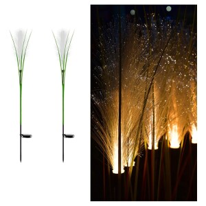 Reed Fiber Optic Light, 2 Pack Solar Powered Garden Flower Lights Outdoor LED Waterproof Garden Stake Lights Warm Light