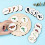 Montessori Life Cycle Tray, Montessori Life Growth Cycle Puzzle Board, Toddler Wooden Jigsaw Puzzle Toys, Life Cycle of Frog,Chicken, Butterfly, Bee, Ladybug