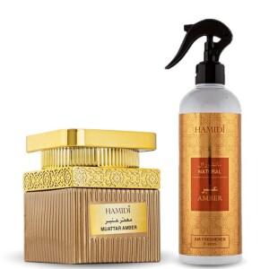 Luxurious Arabic Home Fragrance Set - Natural Amber Air Freshener 480ml & Bakhoor Muattar 50gm