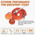 Tow Strap with Hook, Vehicle Heavy Duty Recovery Rope 33069 lbs Capacity Tow Rope  4.5M 15Ton