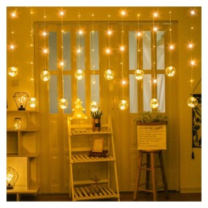 Solar String Lights Curtain Wishing Icicle Ball Lights Waterproof with 8 Flashing Modes Indoor Outdoor Home Wedding Party New Year Garden Balcony Fence Warm White