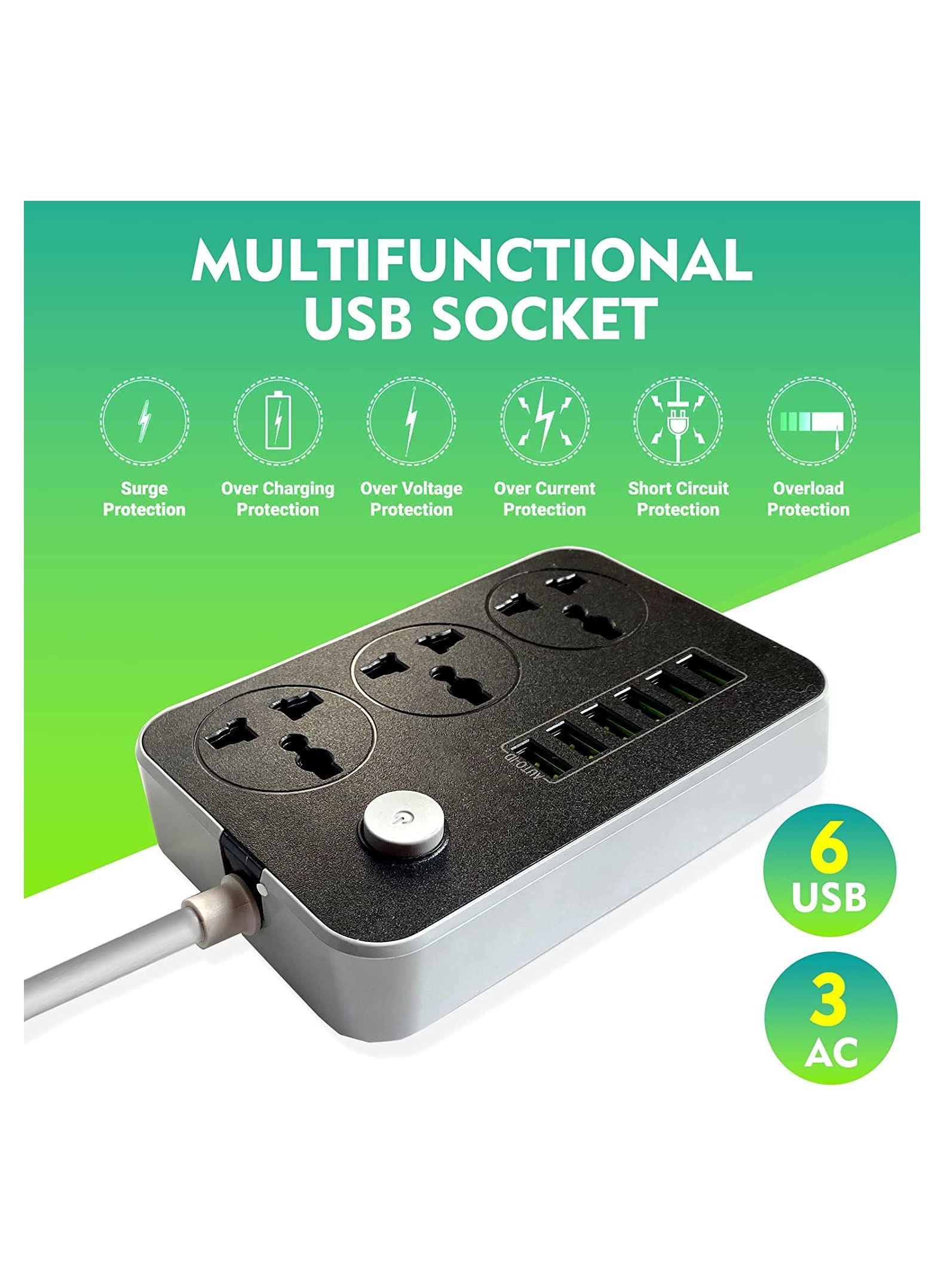6 USB Ports Power Strip With 3 AC Sockets And 6 USB Port