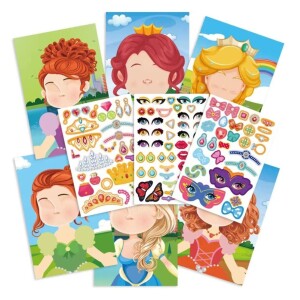 Reusable Sticker Books for Kids,9 Sheets Princess Stickers,DIY Make Your Own Characters Mix Stickers