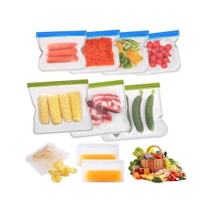 Reusable Food Storage Bags,10 Pack PEVA Freezer Bags Gallon Bags,FDA Grade Food Storage Bags 21*18cm,Blue