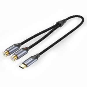 USB-C Male to 2-Female RCA Cable 0.5M Gray Aluminum Alloy Type