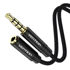 Cotton Braided 3.5mm Audio Extension Cable 0.5M Black Metal Type