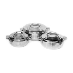 3-Piece Stainless Steel Round Sliver lines Thermal Hotpot Serving BowlSet, 7871SL, Silver