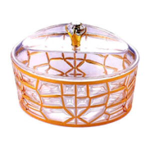 Golden Frame Acrylic Candy Dish with Lid, Clear/Gold