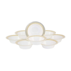 Rosymoment 7 Inch 10 Pieces Plastic Round Bowls, Golden/White