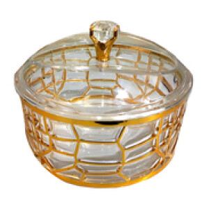 Acrylic Round Crystal Covered Decorative Candy Dish with Lid, Clear/Gold