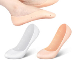Silicone Aloe Socks Anti Slip Moisturizing Socks Breathable Gel Heel Socks Protectors for Softening Women & Men, 6 Pair, Beige/Grey