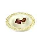 Rosymoment 7-inch Disposable Premium Quality Plastic Dinner Bowl Set of 10, White/Golden