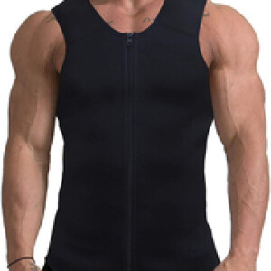 Sauna Suit Tank Top Shirt Meter Men Waist Trainer, Slimming Body Shaper Sweat Vest for Weight Loss, Large, Black