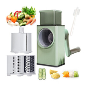 3 Interchangeable Blades Manual Rotary Cheese Grater, Green