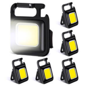 Treela COB Small Bright Rechargeable Keychain Mini Flashlight, 6 Pieces, White