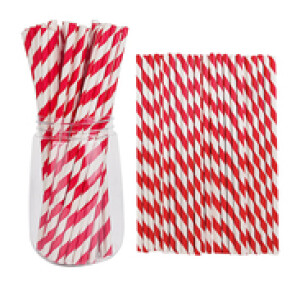 7.75-inch 250-Piece Disposable Striped Paper Drinking Straws, White/Red