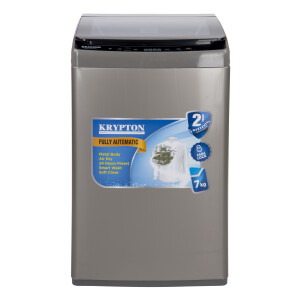 Krypton Fully Automatic Washing Machine 7KG - Plastic Body - Stainless Steel Drum- Tempered Glass Window - Turbo Wash