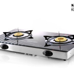 Krypton KNGC6014 Double Gas Burner - Stainless Steel Frame and Tray - 2 Burner (90mm,70mm) - Flame Gas Burner with 8mm Tempered Glass