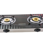 Krypton KNGC6014 Double Gas Burner - Stainless Steel Frame and Tray - 2 Burner (90mm,70mm) - Flame Gas Burner with 8mm Tempered Glass