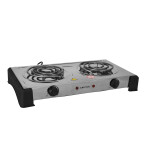 Krypton KNHP5310 2000W Stainless Steel Double Burner Hot Plate for Flexible Precise Table Top Cooking - Cast Iron Heating Plate