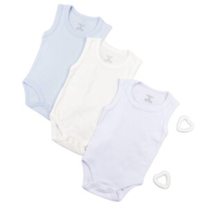 Babies' Pack of 3 Sleeveless Bodysuits (under wears) Sizes from 0-24 Months, 100% Cotton Collection ? White  with assorted texture