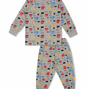 Luqu 2 Piece Infant Baby 100% Cotton Pyjama Set Sleepwear, Long Sleeve T-Shirt, Grey AOP