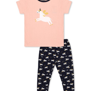 Luqu 2 Piece Toddler Kids Cotton Pyjama Set Sleepwear, Short Sleeve T-Shirt, L Pink Horse