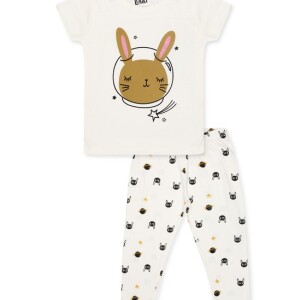 Luqu 2 Piece Toddler Kids Cotton Pyjama Set Sleepwear, Short Sleeve T-Shirt, White Eyes