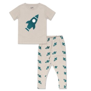 Luqu 2 Piece Toddler Kids Cotton Pyjama Set Sleepwear, Short Sleeve T-Shirt, Silver Plane