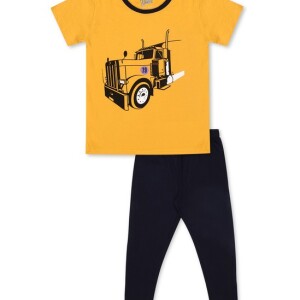 Luqu 2 Piece Toddler Kids Cotton Pyjama Set Sleepwear, Short Sleeve T-Shirt, Yellow Truck