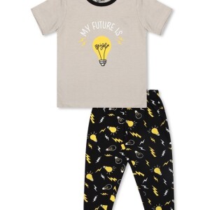 Luqu 2 Piece Toddler Kids Cotton Pyjama Set Sleepwear, Short Sleeve T-Shirt, Silver Bright