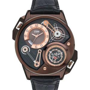 Men's Leather BAnd Analog Watch ST-47239/BR - 48 mm - Black/Brown