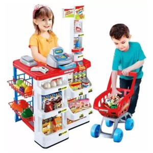 Home Pretend Supermarket Accessories With Trolley Role Play Set Toy For Kids 48x87x52cm