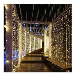 300-LED Curtain String Light With Remote Yellow 3x3meter