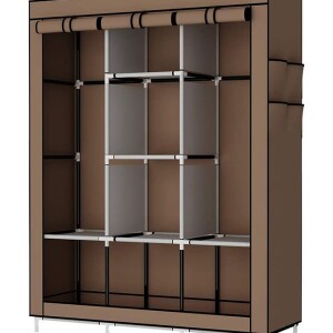 Portable Fabric Canvas Wardrobe With Storage Cupboard Organiser Brown 130x175x45cm