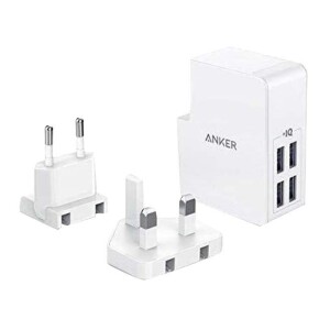 PowerPort 4 Lite With Interchangeable UK And EU Travel Charger White