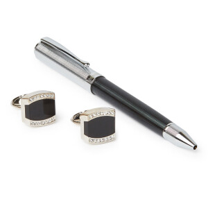 Pen And Cufflinks Set Combo Black And Silver