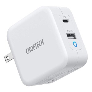 65W 2-Port PD Charger GaN Tech PD 3.0 Foldable Type C Wall Charger Adapter for I Phone 13/12 & Macbook Pro/Air White White
