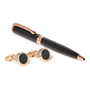 Pen And Cufflinks Set black and rosegold