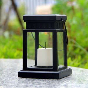 LED Solar Flameless Candle Lantern with Hanging Clip Black/White 13 x 13 x 13cm