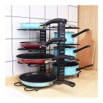 Pot Rack Organizer, 8 Tiers Adjustable Pots and Pans Organizer, Large Capacity Pot Lid Holders & Pan Rack for Kitchen Cabinet and Counter with 3 DIY Methods Black 40.8 x 26.4 x 10.8cm