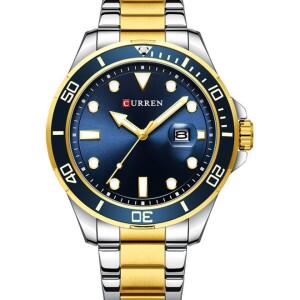 Men's Quartz Classic Wrist Watch J-4897G-BL - 47 mm - Silver/Gold