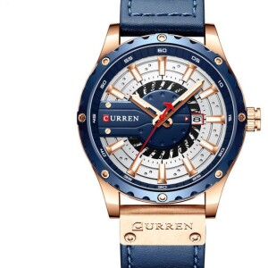 Men's Quartz Wrist Watch Leather Strap - 48 mm - Blue
