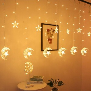 Star and Moon LED Curtain  Light Yellow/White