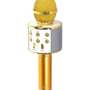 Portable Wireless Handheld Karaoke Microphone With Bluetooth Speaker WS-858 Gold