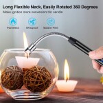 360 Degree Windproof Flameless Flexible Neck Long USB Type-C Rechargeable Electric Candle Arc Lighter With LED Battery Display Black 26 x 1.5 x 1.5cm
