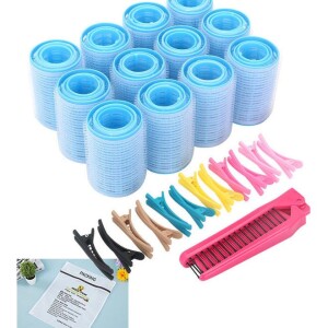 Self Grip Hair Rollers with Hairdressing Curlers and Folding Pocket Comb Set multicolour
