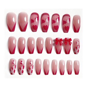 24-Piece Removable False Nails Set Pink/Red