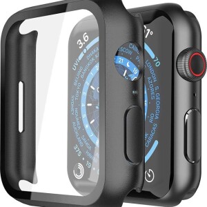 Hard PC Ultra-Thin Protective Case Cover with Screen Protector for Apple Watch Series 7 45mm Black